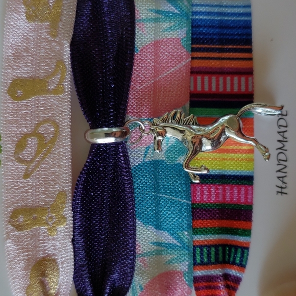 Bucking Horse Hair Ties  Serape Hair Ties Leaf Hair Ties Cowgirl Boots Vaquera - Picture 9 of 9